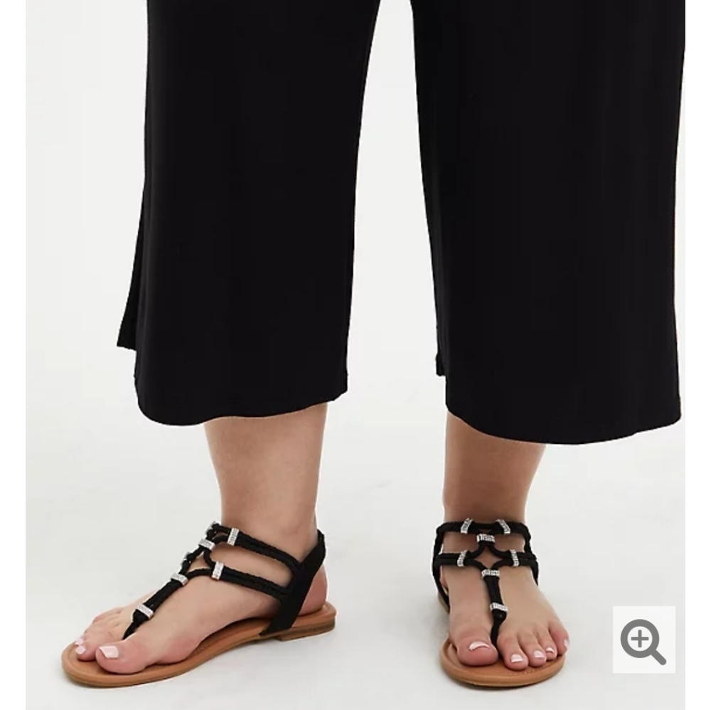 Torrid BLACK EMBELLISHED STRETCH T-STRAP SANDAL (W